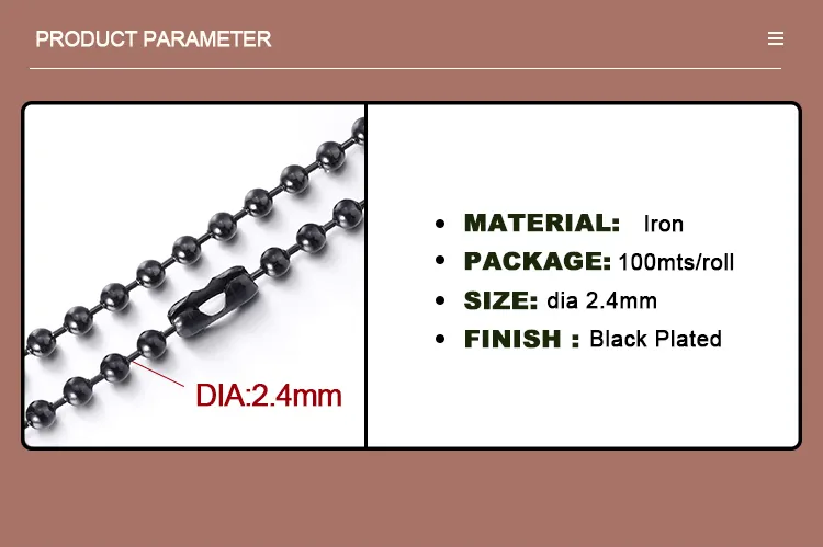 Function Roller Chain Stainless Steel Pre-Cut 2.4mm Ball Chain for Dogtag Customized Size Rustproof 0