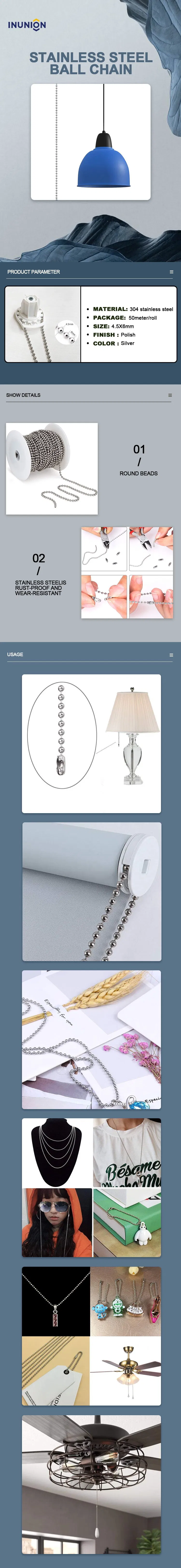 Cheap Price 4.5mm Polish Silver 304 Stainless Steel Ball Chain 0