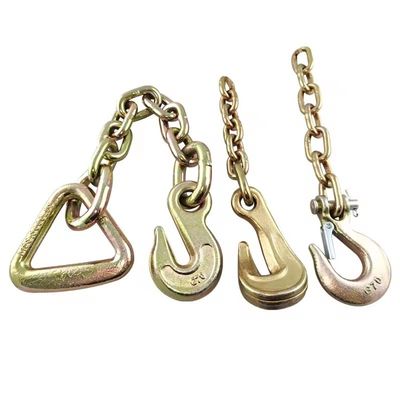 Dobra cena. Żółty z cynkiem pokryty wysokiej wytrzymałości łańcuch transportowy G70 z hakem 20Mn2 w Internecie