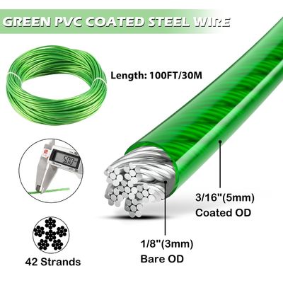Dobra cena. 7x7 / 7x19 Winyl pokryte Kable lotnicze Zgalwanizowana linia kablowa ze stali PVC pokryta linia drutowa 1/8 
