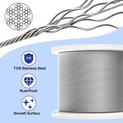 Dobra cena. OEM 1/16-3/32 Kabel drutowy Galwanizowana linia drutowa z przejrzystą powłoką z tworzyw sztucznych 150 ft 45,72 metrów Węzeł kablowy ze stali Na zewnątrz w Internecie