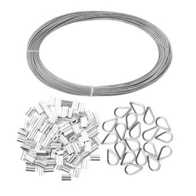 Dobra cena. Galwanizowany 1/16-calowy liniowy kabel ze stali nierdzewnej z rękawicami i palcami aluminiowymi w Internecie