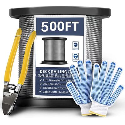 Dobra cena. Certyfikat ISO9001/ISO14001 Stalowa linka nierdzewna T316 7x7 splotów 500FT do balustrad pokładowych, stalowa linka linowa ze stali nierdzewnej z obcinakiem w Internecie