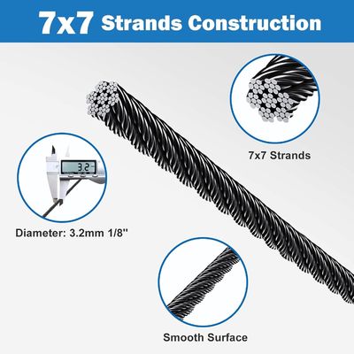Dobra cena. Zestaw okablowania balustrady, osprzęt, kabel lotniczy T316, 7x7 splot, 152,4 m (500 stóp), linka stalowa nierdzewna pleciona 1/8