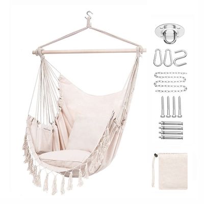 Dobra cena. Hanging Chair Garden Outdoor Hammock Camping With Wooden Hammock Chair Boho Hammock w Internecie